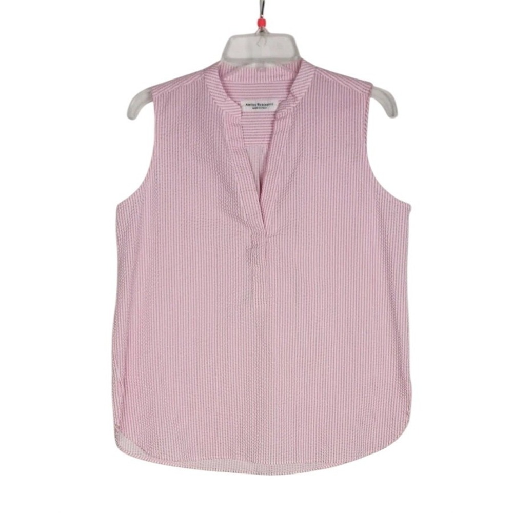 Amina Rubinacci Women's Sleeveless Pink/White Striped Top Shirt Size 46 (L)